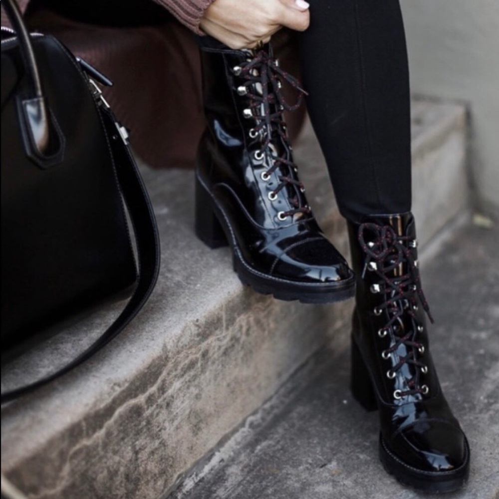 Mark Fisher Patent Leather Wayna Boots - Combat lug sole with heel